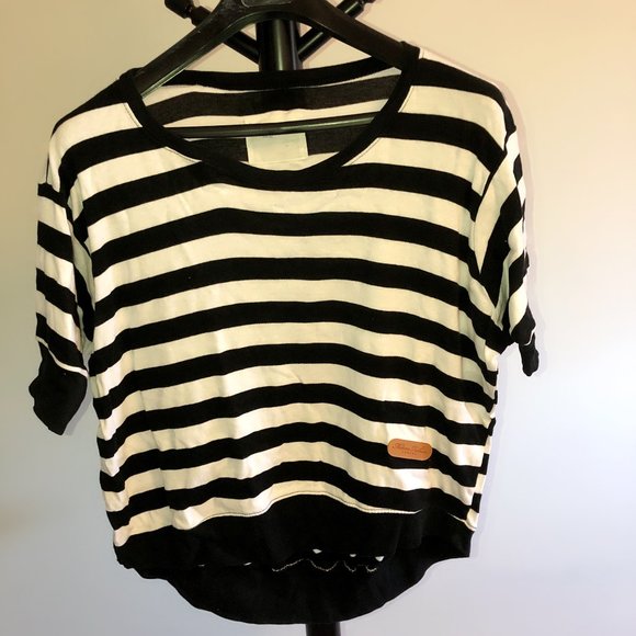 {3/$20} Black White Striped Crop Sweatshirt - Picture 3 of 4